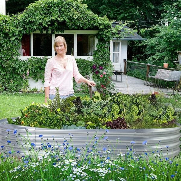 2Pcs Galvanized Raised Garden Bed Kit, 10 4 1ft Galvanized Planter Raised Garden Boxes Outdoor, Oval Large Metal Raised Garden Beds for Vegetables