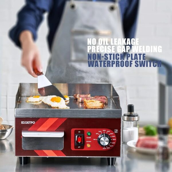 14 Inch Electric Griddle, Non-Stick Flat Top Grill Commercial Electric Countertop Griddles Stainless Steel Adjustable Temperature Control 90 F-575...