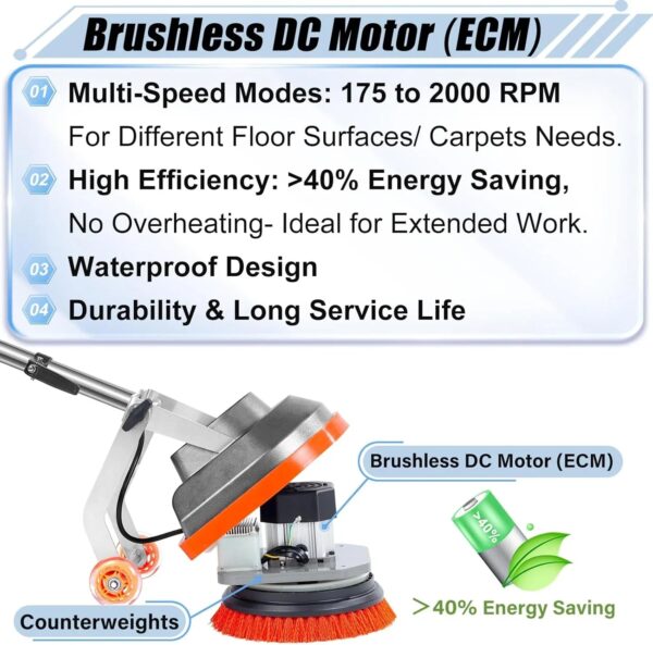 Commercial Floor Scrubber Machine with Brushes and Pads, Heavy Duty Floor Buffer Polisher and Cleaner- Deep Cleaning Tile and Grout, Hardwood...