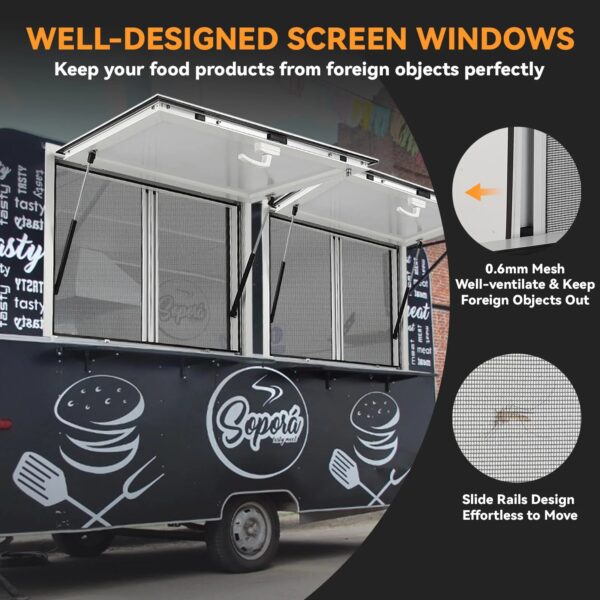 Concession Window 36W x 36H Aluminum Alloy Food Truck Service Window with Sliding Screens & Awning Door, Hydraulic Lift, Locking Mechanism,...