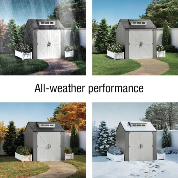 Rubbermaid Resin Outdoor Storage Shed With Floor (7 x 7 Ft) Weather Resistant Gray Organization for Home/Backyard/Garden Tools/Lawn Mower/Bike...