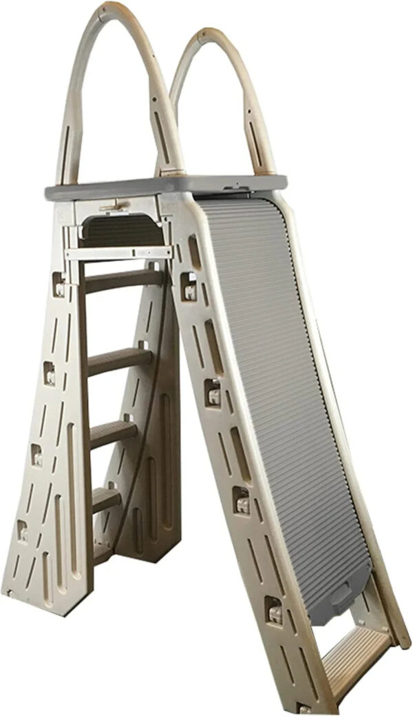 Confer Plastics 7200 Roll Guard 48" to 56" Adjustable A Frame Safety Ladder for Above Ground Outdoor Patio Swimming Pool Platform Ladder with Step...