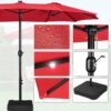 15 ft Large Patio Umbrella with Solar Lights Double-Sided Outdoor Rectangle Market Umbrellas with 36 LED Lights/Base Included/Easy Crank for Patio...