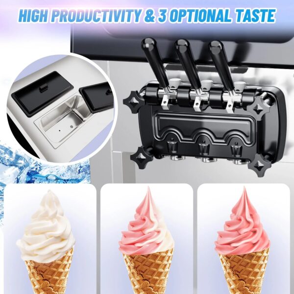 2200W Commercial Ice Cream Machine, 3 Flavor Soft Serve Ice Cream Machine, 5.3-7.4 Gal/Hr, with LCD Touch Screen, Automatic Cleaning, High...