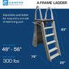 Confer Plastics 7200 Roll Guard 48" to 56" Adjustable A Frame Safety Ladder for Above Ground Outdoor Patio Swimming Pool Platform Ladder with Step...