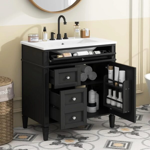 36" Bathroom Vanity with Single Sink Combo, Modern Undermount Bathroom Sink Cabinet with 2 Drawers and a Tip-Out Drawer, Freestanding Bathroom...