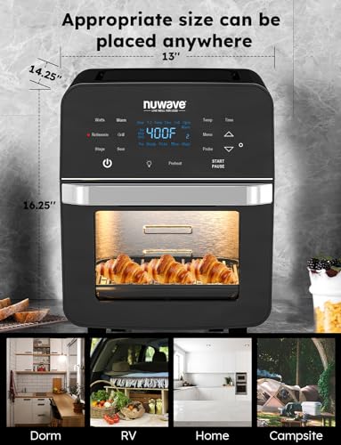 Nuwave Brio Air Fryer Oven, 15.5Qt X Large Family Size, SS Rotisserie Basket &Skewer Kit, Reversible Ultra Non Stick Grill/Griddle Plate, Powerful...