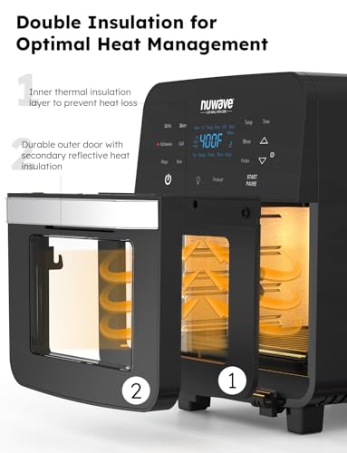 Nuwave Brio Air Fryer Oven, 15.5Qt X Large Family Size, SS Rotisserie Basket &Skewer Kit, Reversible Ultra Non Stick Grill/Griddle Plate, Powerful...