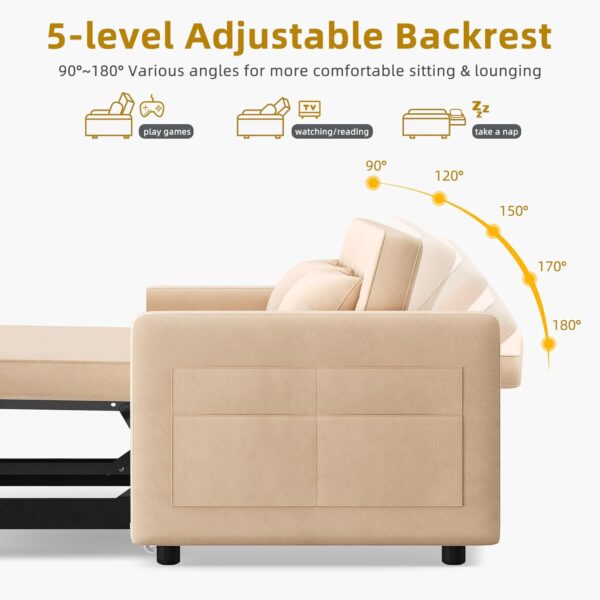 DWVO 3-in-1 Convertible Sofa Bed, 55" Sleeper Sofa with Pull-Out Bed, Cat-Scratch-Proof Fabric Futon Couch with Adjustable Backrest and Side...