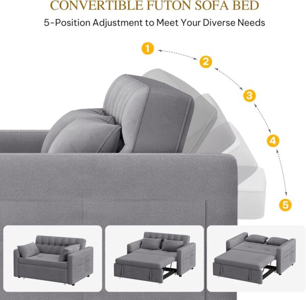 DWVO 3-in-1 Convertible Sofa Bed, 55" Sleeper Sofa with Pull-Out Bed, Cat-Scratch-Proof Fabric Futon Couch with Adjustable Backrest and Side...