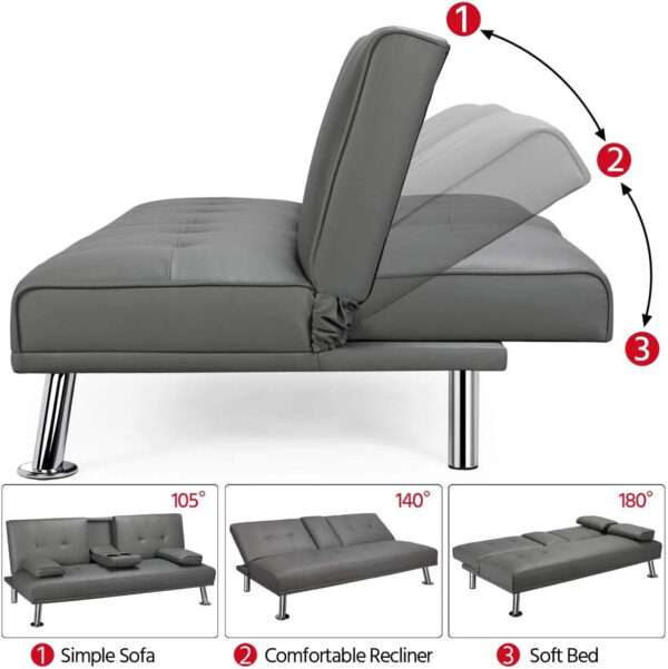 Yaheetech Convertible Sofa Bed Adjustable Couch Sleeper Modern Faux Leather Home Recliner Reversible Loveseat Folding Daybed Guest Bed, Removable...