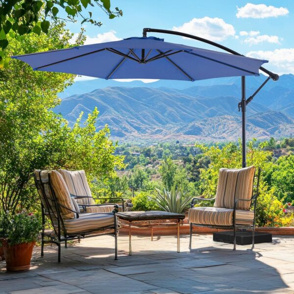 9.8FT Offset Patio Umbrella Hanging Cantilever Umbrella Outdoor Sun Shade with Easy Tilt Adjustment, 8 Ribs, UV Protection for Backyard, Lawn,...