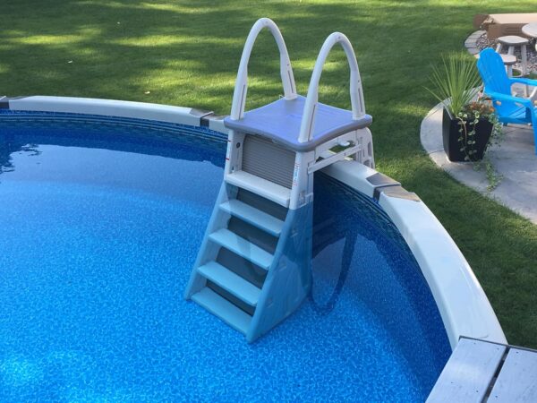 Confer Plastics 7200 Roll Guard 48" to 56" Adjustable A Frame Safety Ladder for Above Ground Outdoor Patio Swimming Pool Platform Ladder with Step...