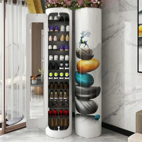 Large-capacity multi-layer rotating disinfection shoe cabinet [with mirror + deodorizer]