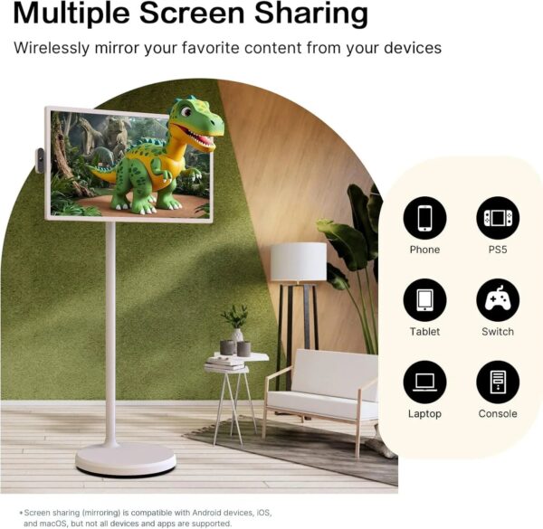 32-Inch Portable TV, 1080P FHD Rolling TV on Wheels with Rotatable Touch Screen, Android 13 OS, 8G RAM+128G Storage, Built-in Battery, Full Swivel...