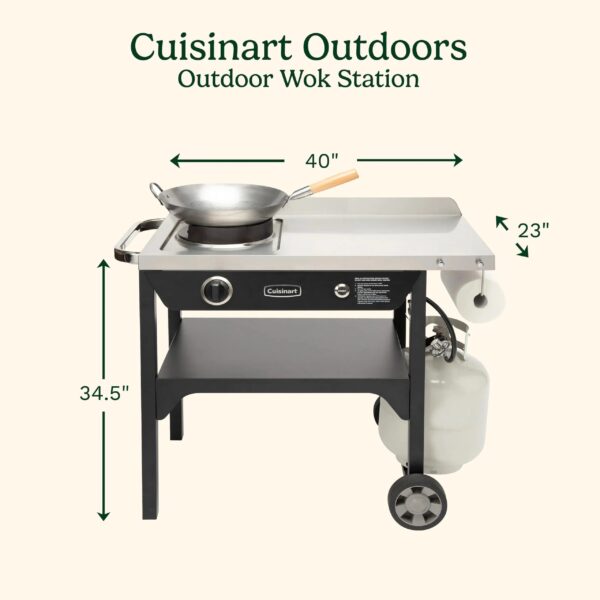 Cuisinart Outdoor Wok Station, 50,000 BTU Propane Outdoor Wok Burner w Prep Table, 14 Carbon Steel Wok for Stir Fry, Searing, BBQ Black
