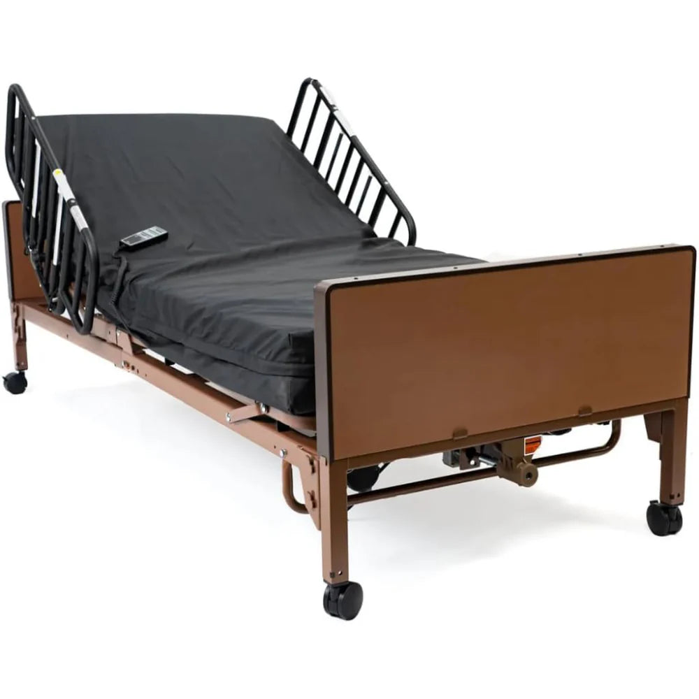 222dcf55e5c3503f3fc3cf62dc3927fff4a8bf90be7e4ac4bb40c0030c6e5e73 Fully Electric Hospital Bed Set, Foam Mattress, Half Rails