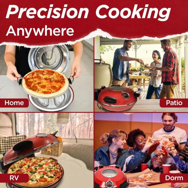 Electric Pizza Oven with Ceramic Stone, Viewing Window, Adjustable Heat Control, Timer and 1200W Baking Power, DIY Homemade Pizzeria, Large 12 Pie...