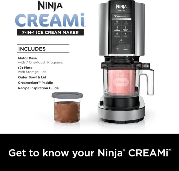 Ninja NC301 CREAMi Ice Cream Maker, for Gelato, Mix-ins, Milkshakes, Sorbet, Smoothie Bowls & More, 7 One-Touch Programs, with (2) Pint Containers...