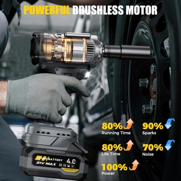 Cordless Impact Wrench, 1200Nm(900ft-lbs) High Torque 1/2'' Impact Wrench, 21V Brushless Electric Impact Gun with 2Pcs 4.0Ah Batteries, 1 Hour...
