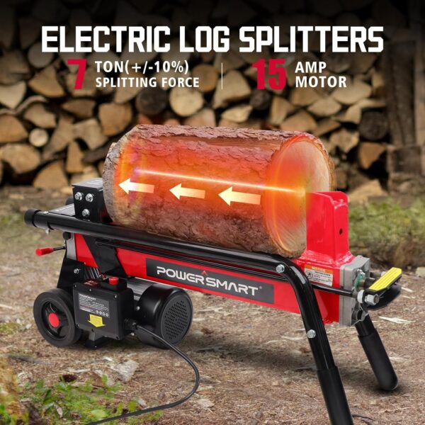 PowerSmart Electric Log Splitter 7-Ton - Efficient Wood Splitter with 3500 Motor Speed, 15 Amp, Horizontal Full Beam Design and Steel Wedge for...