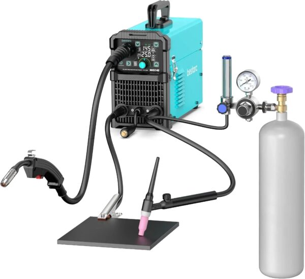145A MIG Welder, 110V/220V Dual Voltage Gas/Gasless Flux Core MIG Welder/Lift TIG/Stick 3 in 1 Synergic MIG145 9GEN Welding Machine, Flux/Solid...