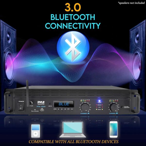 2-Channel Bluetooth Power Amplifier - 2000W Bridgeable Rack Mount Pro Audio Sound Wireless Home Stereo Receiver w/TRS XLR Input,LCD, Bridge Mode,...