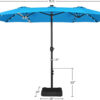 15 ft Large Patio Umbrella with Solar Lights Double-Sided Outdoor Rectangle Market Umbrellas with 36 LED Lights/Base Included/Easy Crank for Patio...