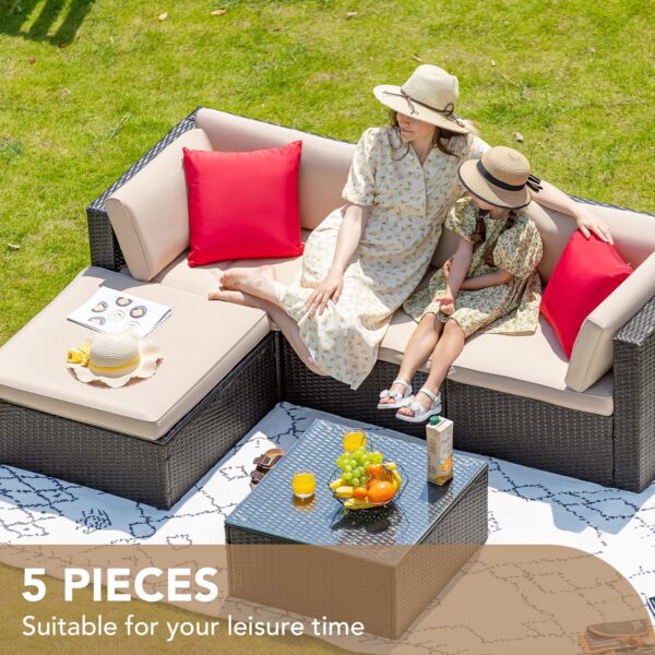 Devoko 5 Pieces Patio Furniture Sets All Weather Outdoor Sectional Patio Sofa Manual Weaving Wicker Rattan Patio Seating Sofas with Cushion and...