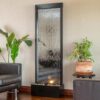 Alpine Mirror Waterfall Fountain with Stones & Lights, 72", Indoor/Outdoor Zen Decor
