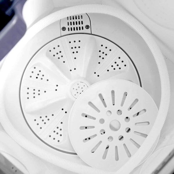Portable washing machine, capacity 20 pounds, combined design, with the washing machine weighing 12 pounds and the spin dryer weighing 8 pounds....