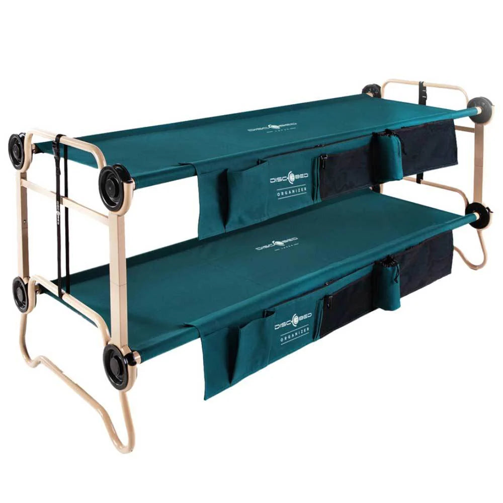 288299a37a88989223136765fd63785c2411f921a6b0e7dc38bcfe137ee4985d Disc-O-Bed Large Cam-O-Bunk Benchable Double Cot with Storage Organizers, Green
