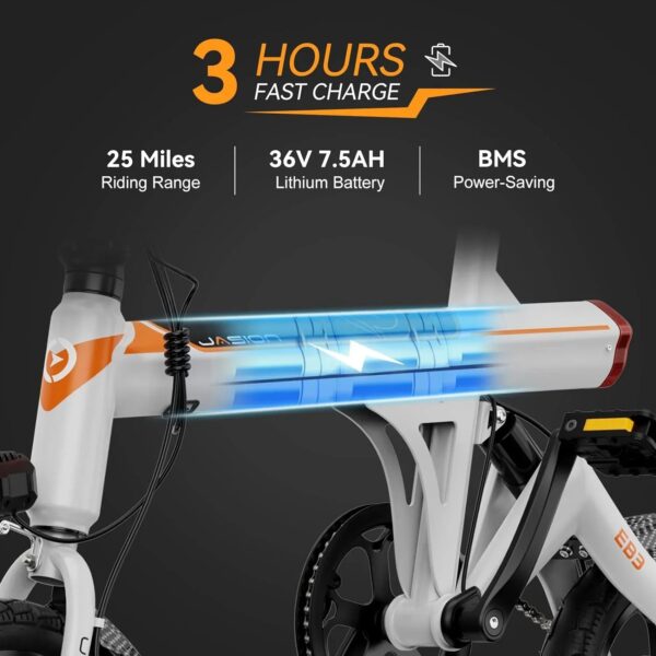 EB3 Electric Bike Adults 21mph, 500W Peak Motor, 270Wh Battery, Rear Suspension, 3 Levels Assist, 14" Folding Ebike for Adults and Teens, Complies...