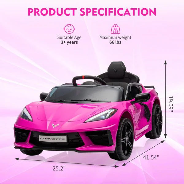 12V Kids Ride on Car Licensed Corvette Battery Powered Car Toddles Electric Sports Car Toy with Remote Control, Visual Dashboard, LED Lights,...