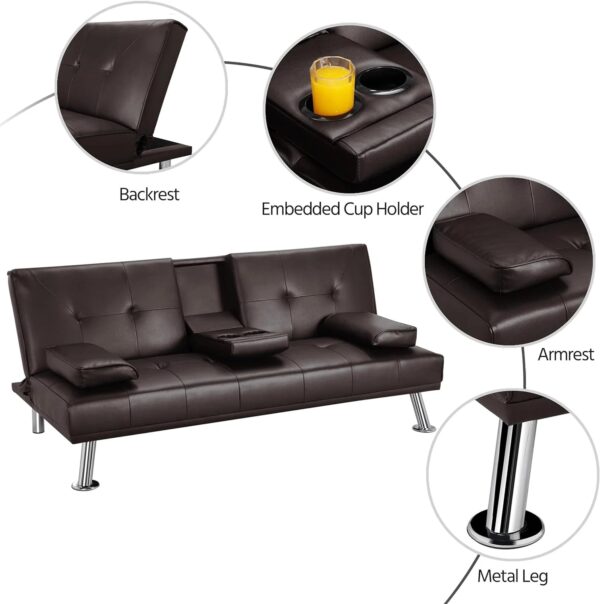 Yaheetech Convertible Sofa Bed Adjustable Couch Sleeper Modern Faux Leather Home Recliner Reversible Loveseat Folding Daybed Guest Bed, Removable...