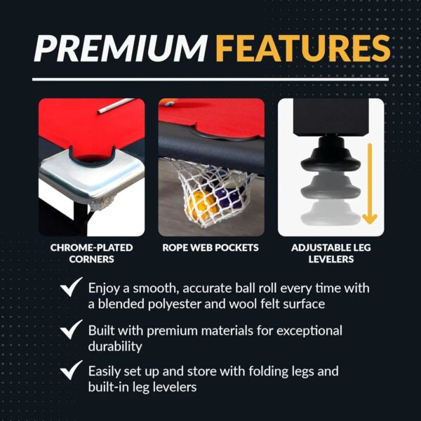 6 Ft Portable Pool Table, Adults Folding Billiards Tables for Game Room with Easy Foldable Storage, Includes Full Set of Billiard Balls, Cues,...