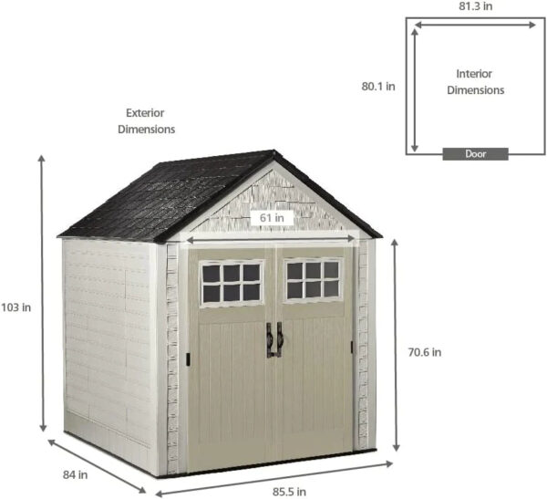 Rubbermaid Resin Outdoor Storage Shed With Floor (7 x 7 Ft) Weather Resistant Gray Organization for Home/Backyard/Garden Tools/Lawn Mower/Bike...