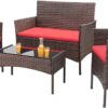 4 Pieces Patio Rattan Chair Wicker, Outdoor Indoor Use Backyard Porch Garden Poolside Balcony Furniture Sets (Red)