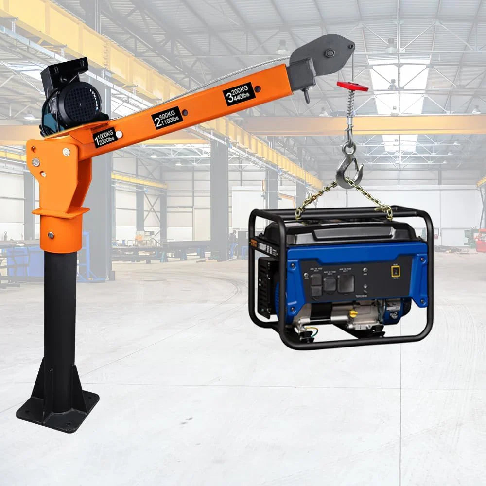 2c254b1847322cf5a0f2536a929bc4a5ceecfd0638a3ccf939272d5b4b33ef81 1100lb Folding Dismountable Household Hoist Truck Crane with Electric Hoist (110V) 880lb Pulling Force, Jib Cranes for Factory, Warehouse,...
