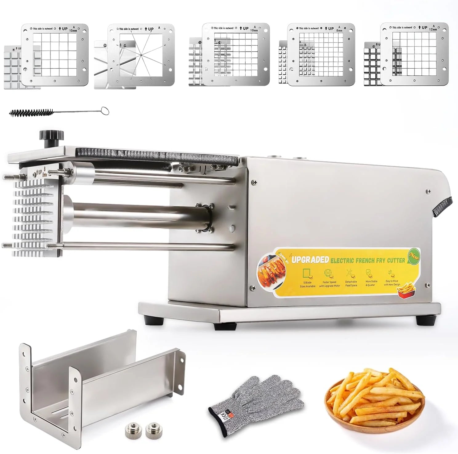 2c2ae0e579e364f996afdd12f4f4a665a7e1e052414b78cdcc455cb375909b61-1 Upgraded French-style fries cutter, equipped with 5 blades, electric potato cutter, professional cutter for making French fries, suitable for both...