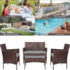 4 Pieces Patio Rattan Chair Wicker, Outdoor Indoor Use Backyard Porch Garden Poolside Balcony Furniture Sets (Red)