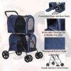 42 Double Pet Stroller for 2 Dogs & Cats,4 Wheels Dog Strollers Folding Travel Cat Stroller with Suspension System,Navy Blue