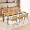 RELAX4LIFE Wooden Outdoor Dining Table for 8, 79" Rectangular Table w/Acacia Wood Slatted Top, Umbrella Hole & Metal Legs, Indoor Outdoor Bistro...