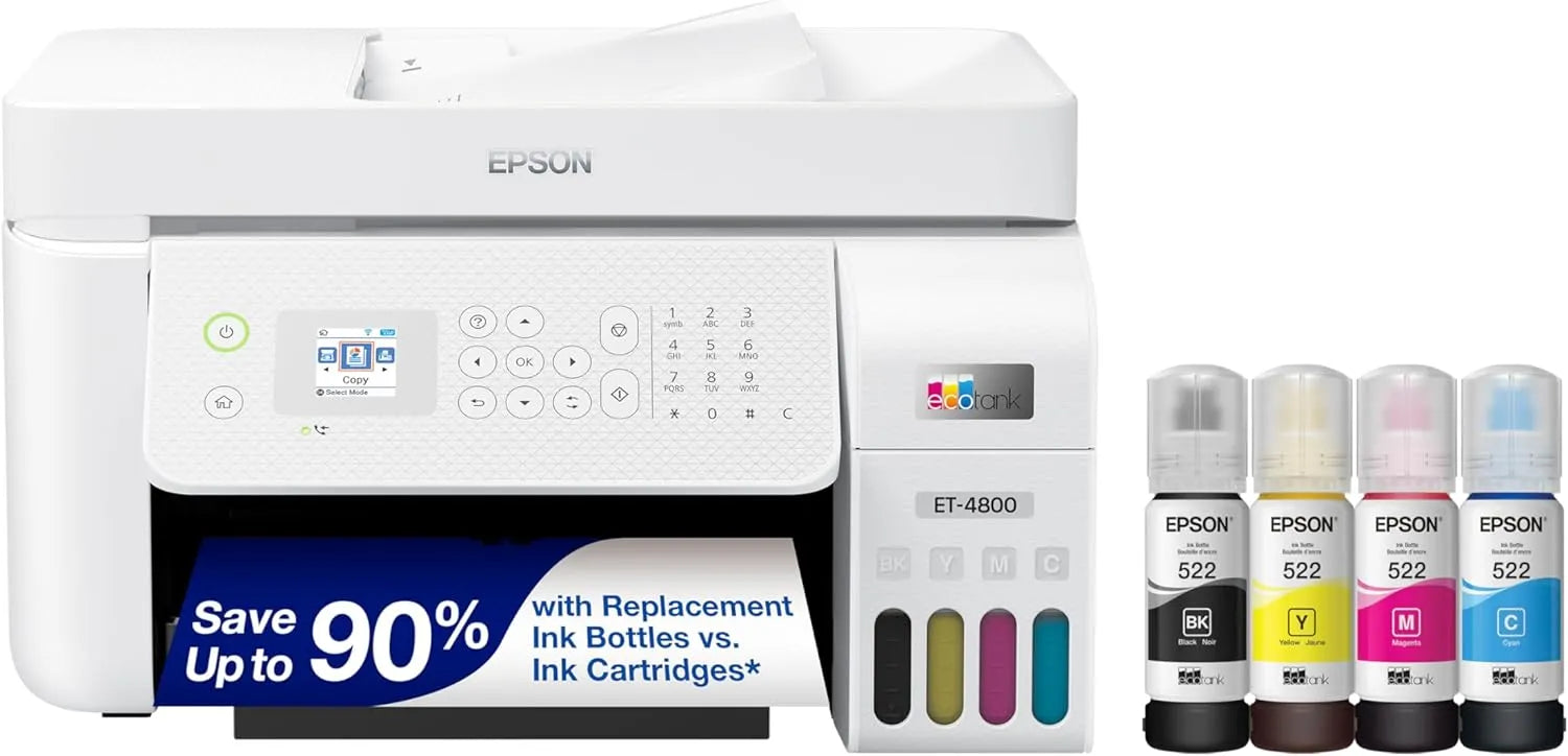 2df3078a34311e595ff79528fea6318ddf390a9c169a8e1f5af6ec61bd5d17e6 Epson EcoTank ET-4800 Wireless All-in-One Inkjet Printer, Scanner, Copier, Fax, ADF, Ethernet, White