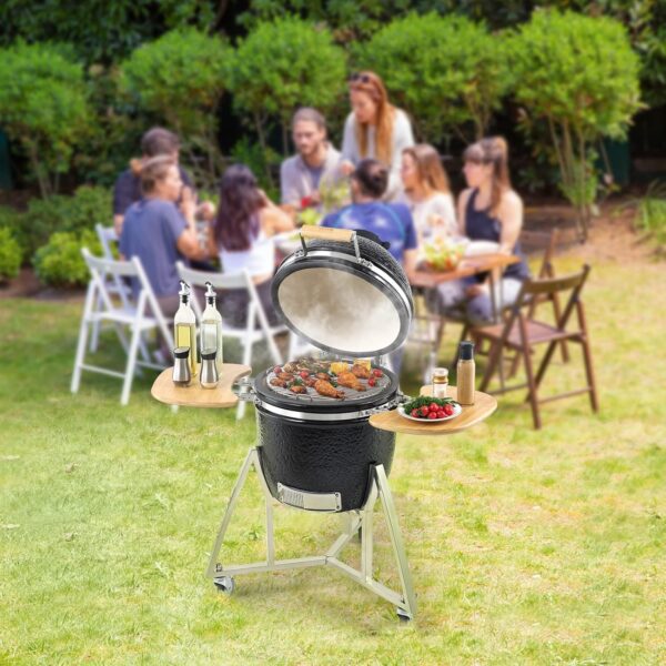 18-inch portable charcoal grill with lid and cart, propane gas grill with sturdy stainless steel frame, outdoor cooking small smoker, suitable for...