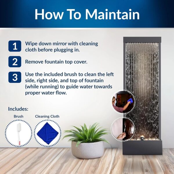 Alpine Mirror Waterfall Fountain with Stones & Lights, 72", Indoor/Outdoor Zen Decor