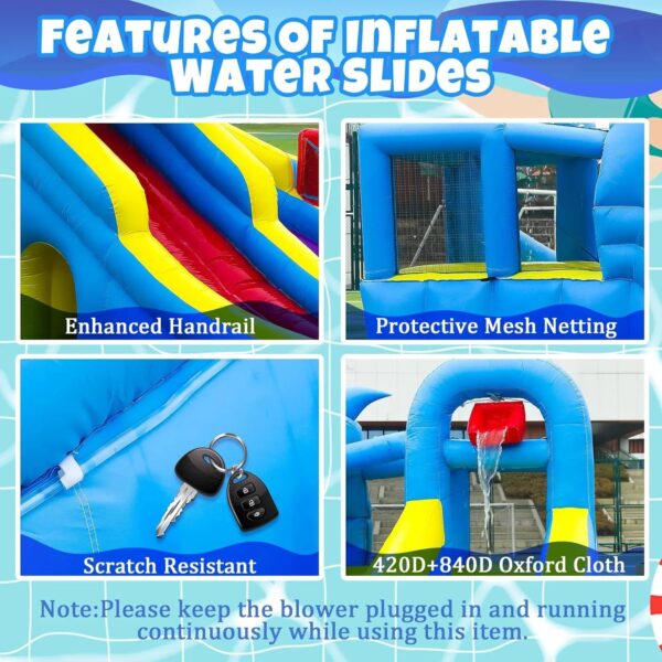 11-in-1 Inflatable Water Slide & Dolphin Bounce House w/2 Long Slides, 19.7 Ft x 13.1 Ft Extra Large Waterslide Climbing Wall w/Small Deeper...