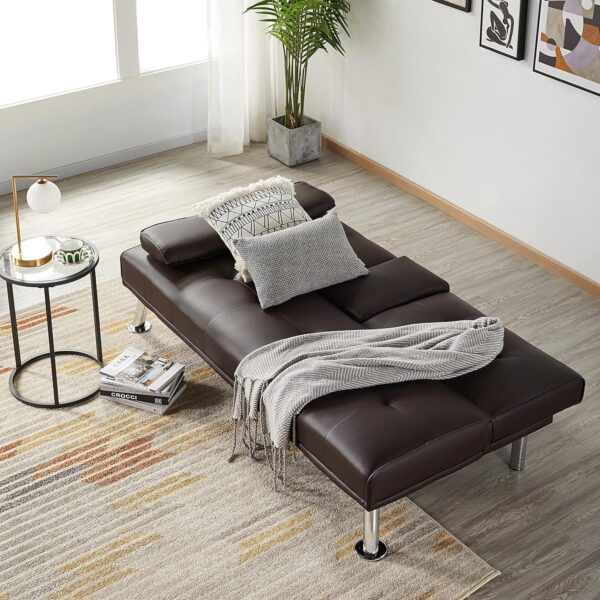 Yaheetech Convertible Sofa Bed Adjustable Couch Sleeper Modern Faux Leather Home Recliner Reversible Loveseat Folding Daybed Guest Bed, Removable...