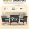 4 Pieces Patio Rattan Chair Wicker, Outdoor Indoor Use Backyard Porch Garden Poolside Balcony Furniture Sets (Red)