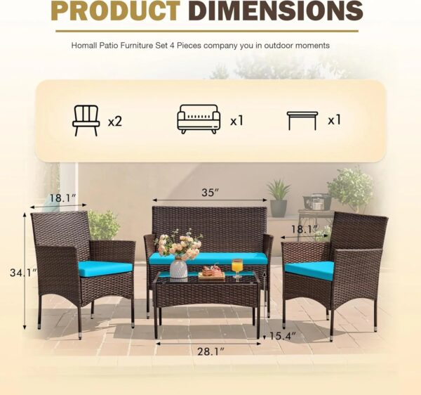 4 Pieces Patio Rattan Chair Wicker, Outdoor Indoor Use Backyard Porch Garden Poolside Balcony Furniture Sets (Red)